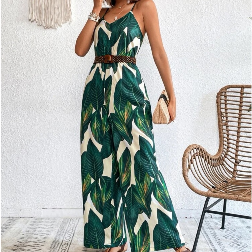 SHEIN Tropical Print Wide Leg Cami Jumpsuit